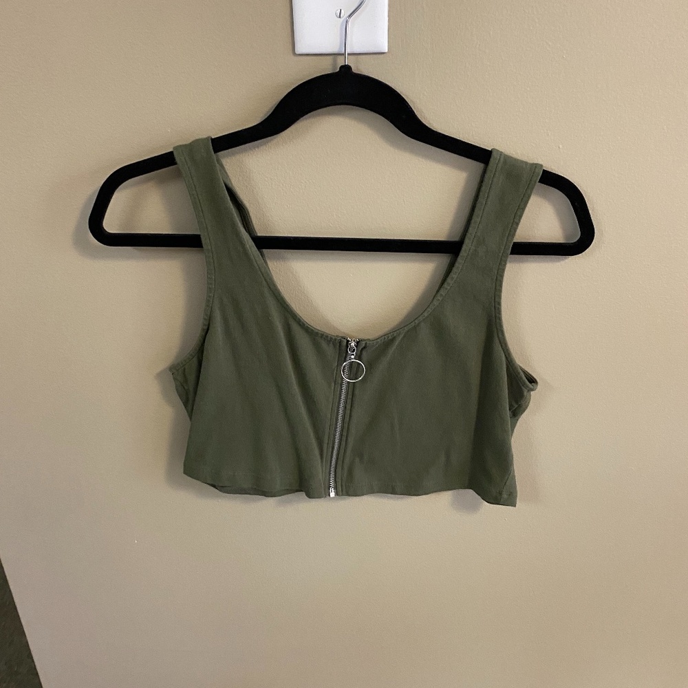 Olive Green Zipper Crop Top